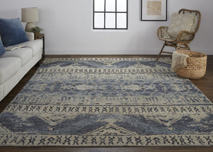 Homeroots 12' Blue Gray & Ivory Floral Hand Knotted Area Rug - Unique Artisan Craftsmanship For Your Home Blue,Gray,Ivory Wool Blend 617292