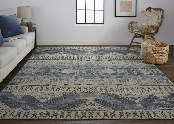 Homeroots 12' Blue Gray & Ivory Floral Hand Knotted Area Rug - Unique Artisan Craftsmanship For Your Home Blue,Gray,Ivory Wool Blend 617292