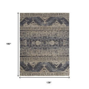 Homeroots 12' Blue Gray & Ivory Floral Hand Knotted Area Rug - Unique Artisan Craftsmanship For Your Home Blue,Gray,Ivory Wool Blend 617292