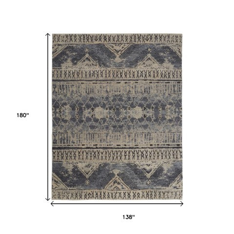 Homeroots 12' Blue Gray & Ivory Floral Hand Knotted Area Rug - Unique Artisan Craftsmanship For Your Home Blue,Gray,Ivory Wool Blend 617292