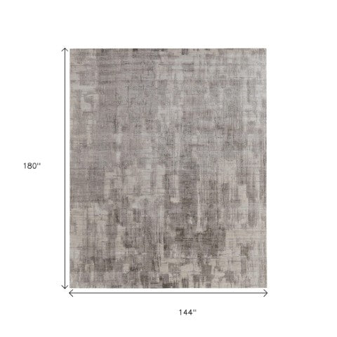 Homeroots 12' Gray And Ivory Abstract Hand Woven Distressed Area Rug - Artisan Crafted For Unique Elegance Gray,Ivory Wool Blend 617293