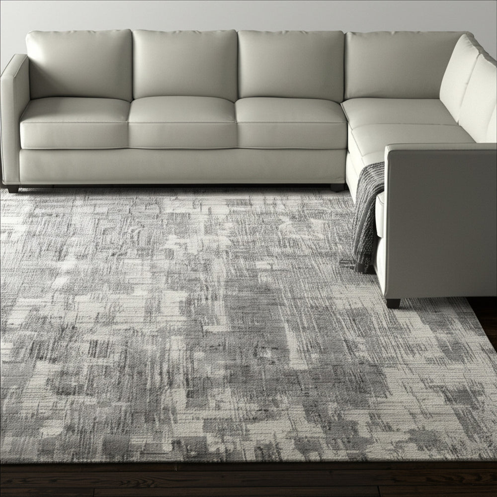 Homeroots 12' Gray And Ivory Abstract Hand Woven Distressed Area Rug - Artisan Crafted For Unique Elegance Gray,Ivory Wool Blend 617293