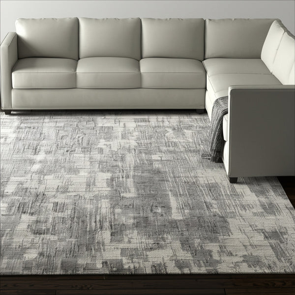 Homeroots 12' Gray And Ivory Abstract Hand Woven Distressed Area Rug - Artisan Crafted For Unique Elegance Gray,Ivory Wool Blend 617293