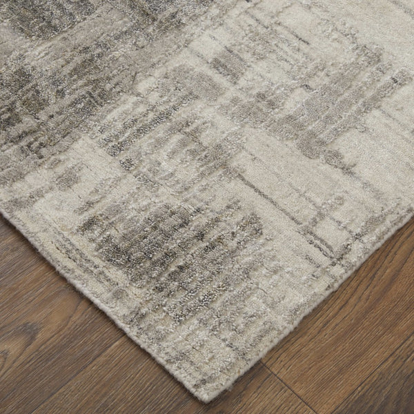 Homeroots 12' Gray And Ivory Abstract Hand Woven Distressed Area Rug - Artisan Crafted For Unique Elegance Gray,Ivory Wool Blend 617293