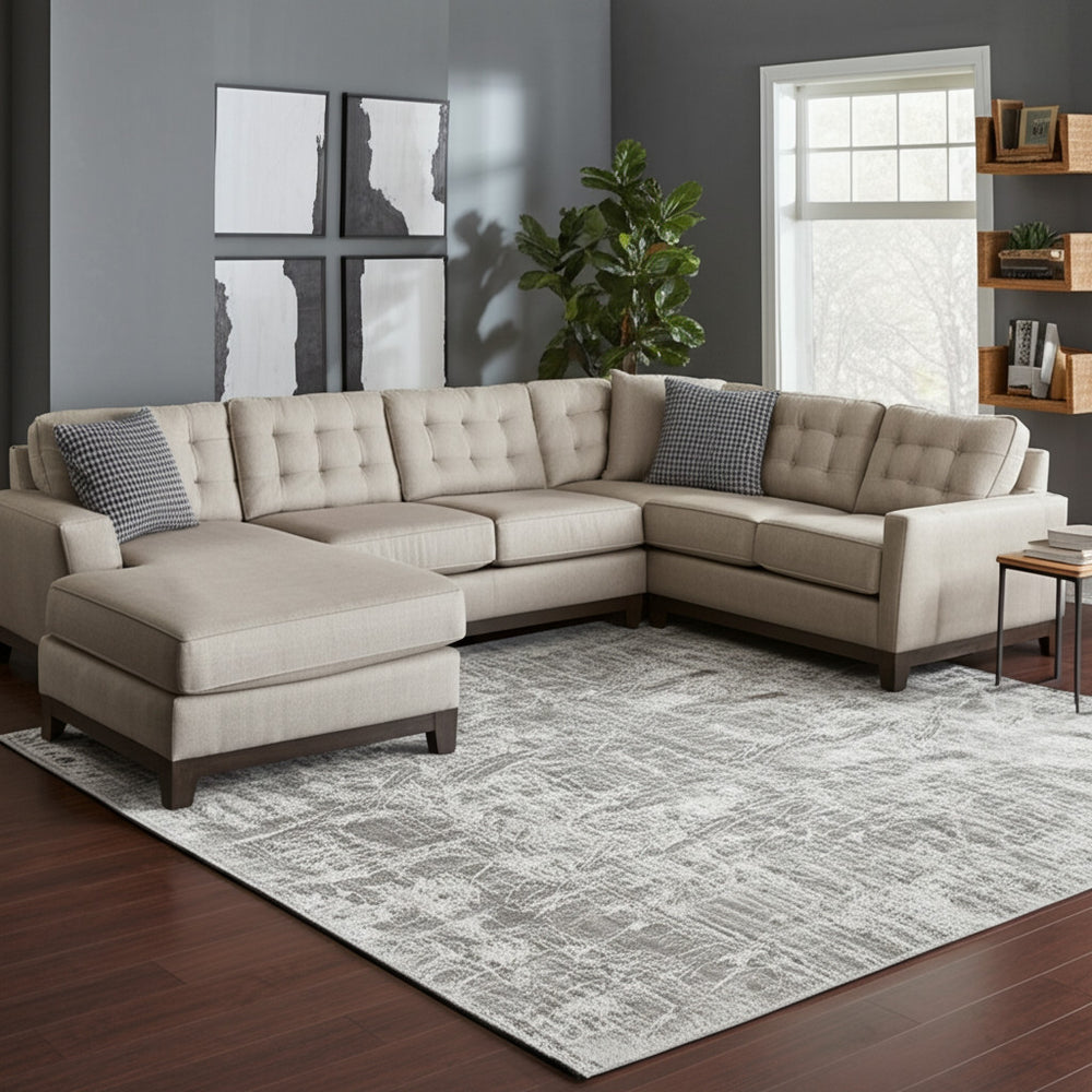 Homeroots 12' Gray And Ivory Abstract Hand Woven Distressed Area Rug - Unique Artisan Craftsmanship, 144"X180" Gray,Ivory Wool Blend 617295