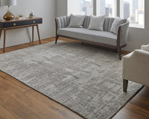 Homeroots 12' Gray And Ivory Abstract Hand Woven Distressed Area Rug - Unique Artisan Craftsmanship, 144"X180" Gray,Ivory Wool Blend 617295