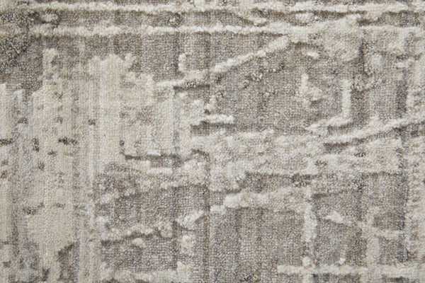 Homeroots 12' Gray And Ivory Abstract Hand Woven Distressed Area Rug - Unique Artisan Craftsmanship, 144"X180" Gray,Ivory Wool Blend 617295