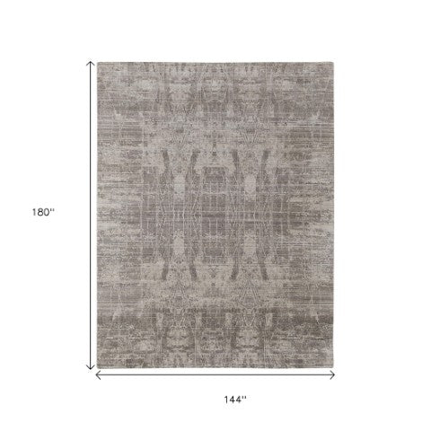 Homeroots 12' Gray And Ivory Abstract Hand Woven Distressed Area Rug - Unique Artisan Craftsmanship, 144"X180" Gray,Ivory Wool Blend 617295