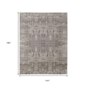 Homeroots 12' Gray And Ivory Abstract Hand Woven Distressed Area Rug - Unique Artisan Craftsmanship, 144"X180" Gray,Ivory Wool Blend 617295
