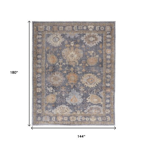 Homeroots 12' Gray Blue Tan Hand Knotted Distressed Area Rug - Luxurious, Stain Resistant, Perfect For Families! Gray,Blue,Tan Synthetic 617296