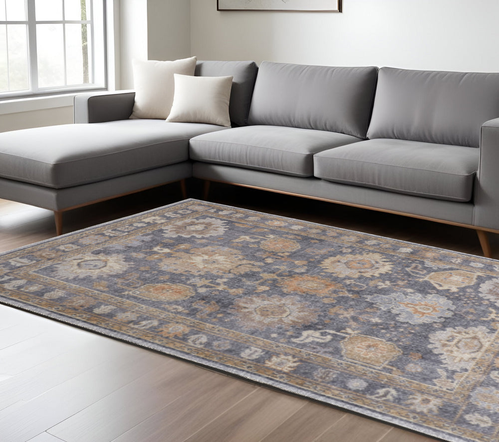 Homeroots 12' Gray Blue Tan Hand Knotted Distressed Area Rug - Luxurious, Stain Resistant, Perfect For Families! Gray,Blue,Tan Synthetic 617296