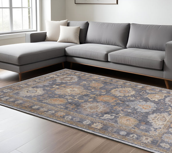 Homeroots 12' Gray Blue Tan Hand Knotted Distressed Area Rug - Luxurious, Stain Resistant, Perfect For Families! Gray,Blue,Tan Synthetic 617296