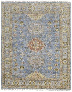 Homeroots 8' Geometric Hand Knotted Runner Rug With Fringe - Unique Artisan Craftsmanship For Stylish Spaces Blue,Green,Yellow Wool Blend 617297