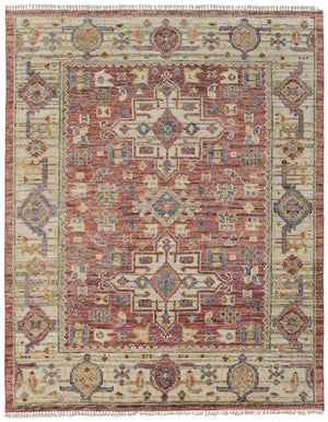 HomeRoots 12' X 15' Hand-Knotted Red Ivory Gold Oriental Area Rug - Stain-Resistant, Elegant Fringed Design 617298