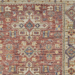 Homeroots 12' Red Ivory And Gold Hand Knotted Area Rug With Fringe – Unique Stain-resistant Statement Piece Red,Ivory,Gold Wool Blend 617298