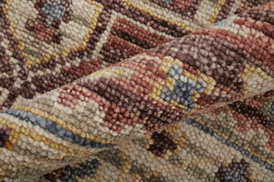 Homeroots 12' Red Ivory And Gold Hand Knotted Area Rug With Fringe – Unique Stain-resistant Statement Piece Red,Ivory,Gold Wool Blend 617298