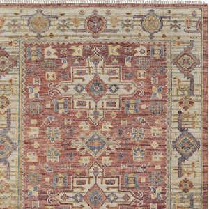 Homeroots 12' Red Ivory And Gold Hand Knotted Area Rug With Fringe – Unique Stain-resistant Statement Piece Red,Ivory,Gold Wool Blend 617298