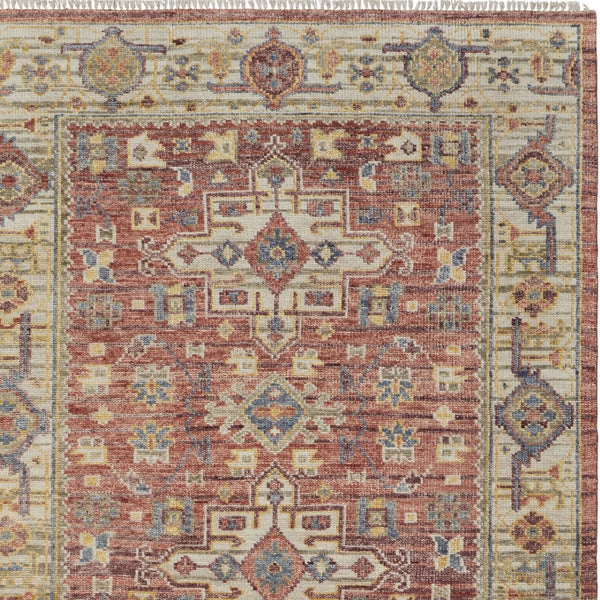 Homeroots 12' Red Ivory And Gold Hand Knotted Area Rug With Fringe – Unique Stain-resistant Statement Piece Red,Ivory,Gold Wool Blend 617298