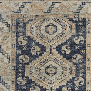 Homeroots 10' Hand Knotted Geometric Area Rug With Fringe - Stain Resistant, Artisan Crafted, Timeless Style Blue,Ivory Wool Blend 617299