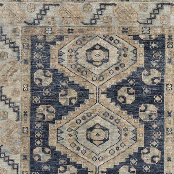 Homeroots 10' Hand Knotted Geometric Area Rug With Fringe - Stain Resistant, Artisan Crafted, Timeless Style Blue,Ivory Wool Blend 617299