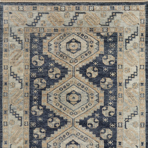 Homeroots 10' Hand Knotted Geometric Area Rug With Fringe - Stain Resistant, Artisan Crafted, Timeless Style Blue,Ivory Wool Blend 617299