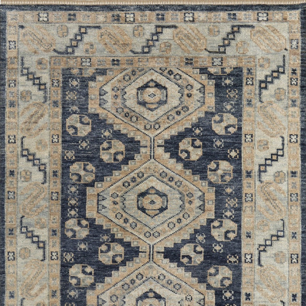 Homeroots 10' Hand Knotted Geometric Area Rug With Fringe - Stain Resistant, Artisan Crafted, Timeless Style Blue,Ivory Wool Blend 617299
