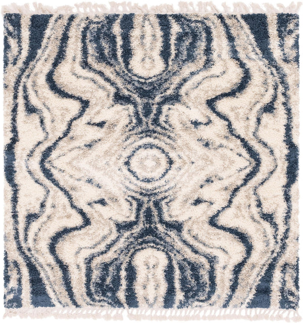 Unique Loom Hygge Shag Valley Machine Made Abstract Rug Blue, Gray/Ivory 8' 0" x 8' 0"