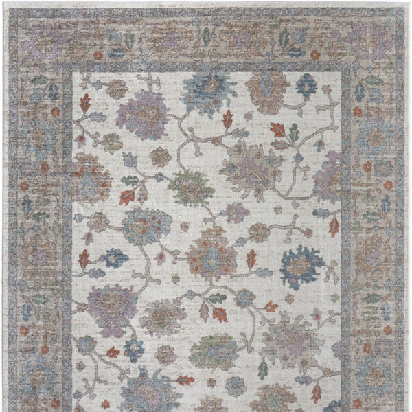 Homeroots 5' X 8' Floral Distressed Area Rug - Stylish, Durable, Stain-resistant For Kid & Pet-friendly Homes Ivory,Brown,Blue Polypropylene Blend 617322