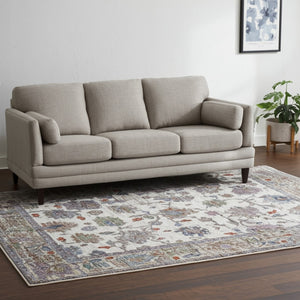 HomeRoots 5' Stunning Ivory Brown and Blue Floral Distressed Area Rug - Timeless Charm for Any Space 5' X 8' 617322