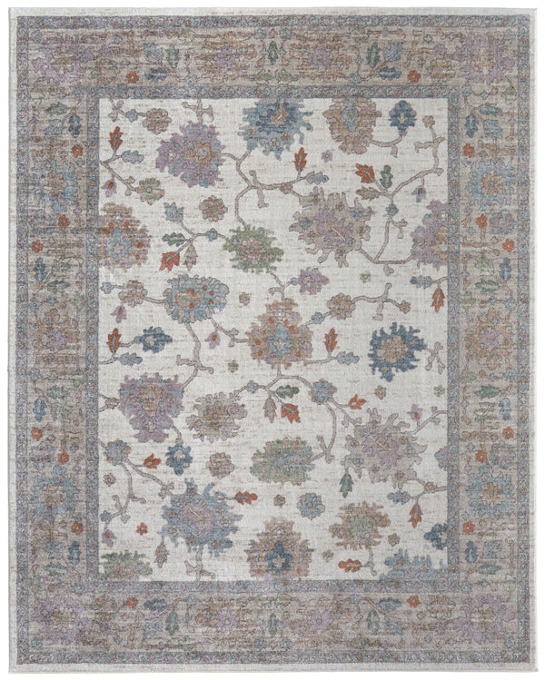 Homeroots 5' X 8' Floral Distressed Area Rug - Stylish, Durable, Stain-resistant For Kid & Pet-friendly Homes Ivory,Brown,Blue Polypropylene Blend 617322