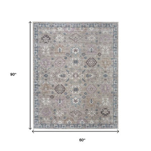 Homeroots 5' X 8' Floral Distressed Area Rug - Durable, Stain Resistant Design Perfect For Homes With Kids & Pets Gray,Blue,Taupe Polypropylene Blend 617323