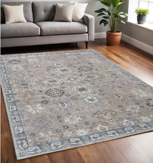 Homeroots 5' X 8' Floral Distressed Area Rug - Durable, Stain Resistant Design Perfect For Homes With Kids & Pets Gray,Blue,Taupe Polypropylene Blend 617323