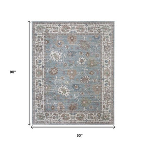 Homeroots 5' X 8' Floral Distressed Area Rug - Durable, Stain Resistant Bohemian Design For Any Space Blue,Ivory,Brown Polypropylene Blend 617324