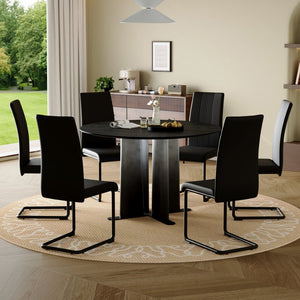 English Elm Modern Round Seven Piece Dining Set with Upholstered Chairs for Six People W3875S00067