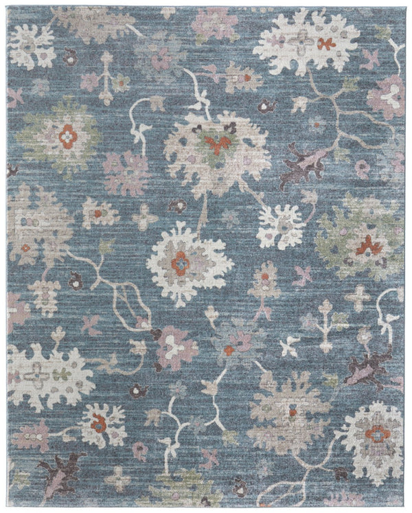 Homeroots 5' X 8' Abstract Distressed Area Rug - Durable, Stain-resistant, Stylish Bohemian Statement Piece Blue,Ivory,Pink Polypropylene Blend 617325