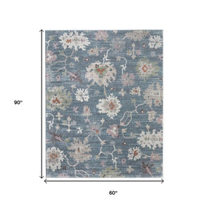 Homeroots 5' X 8' Abstract Distressed Area Rug - Durable, Stain-resistant, Stylish Bohemian Statement Piece Blue,Ivory,Pink Polypropylene Blend 617325