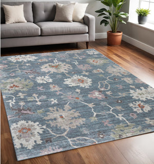 Homeroots 5' X 8' Abstract Distressed Area Rug - Durable, Stain-resistant, Stylish Bohemian Statement Piece Blue,Ivory,Pink Polypropylene Blend 617325