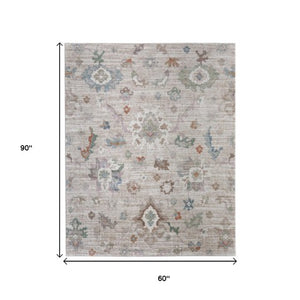 Homeroots 5' Abstract Distressed Area Rug - Durable, Stain Resistant, Perfect For Kids & Pets, Stylish Focal Point Tan,Brown,Blue Polypropylene Blend 617326