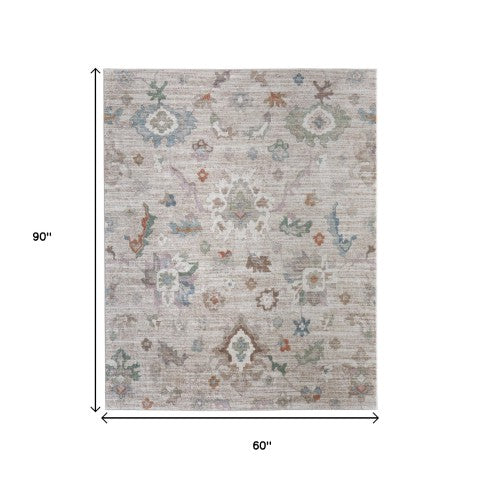 Homeroots 5' Abstract Distressed Area Rug - Durable, Stain Resistant, Perfect For Kids & Pets, Stylish Focal Point Tan,Brown,Blue Polypropylene Blend 617326