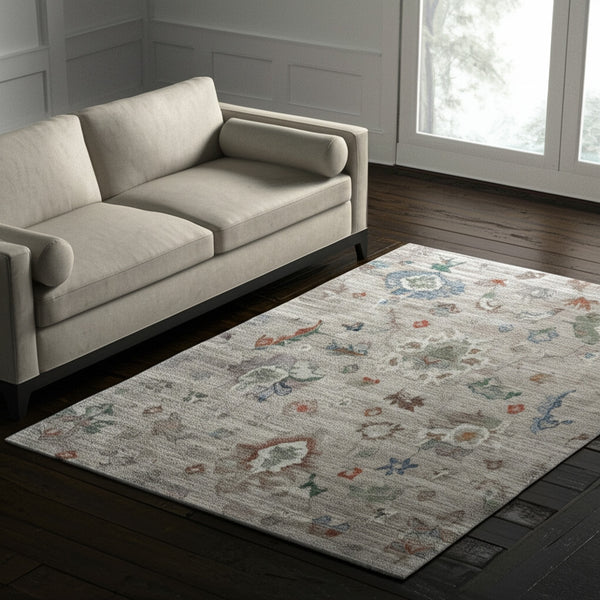 Homeroots 5' Abstract Distressed Area Rug - Durable, Stain Resistant, Perfect For Kids & Pets, Stylish Focal Point Tan,Brown,Blue Polypropylene Blend 617326