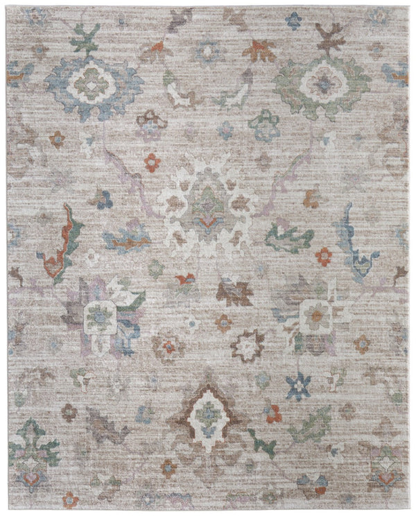 HomeRoots 5' Abstract Distressed Area Rug in Tan, Brown & Blue - Bohemian Style for Modern Living Spaces 5' X 8' 617326
