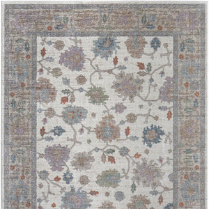 Homeroots 5' X 8' Floral Distressed Area Rug - Stylish, Durable, Stain-resistant For Kid & Pet-friendly Homes Ivory,Brown,Blue Polypropylene Blend 617327
