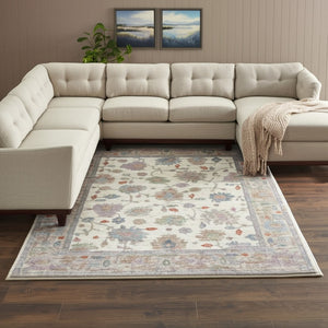 HomeRoots 5' Stunning Ivory Brown and Blue Floral Distressed Area Rug - Timeless Charm for Any Space 8' X 10' 617327