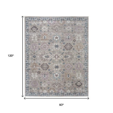 Homeroots 5' X 8' Floral Distressed Area Rug - Durable, Stain Resistant Design Perfect For Homes With Kids & Pets Gray,Blue,Taupe Polypropylene Blend 617328
