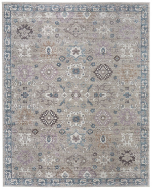 HomeRoots 5' Gray-Blue and Taupe Floral Distressed Area Rug - Timeless Elegance for Any Living Space Decor 8' X 10' 617328
