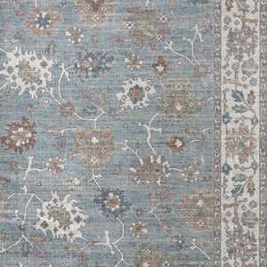 Homeroots 5' X 8' Floral Distressed Area Rug - Durable, Stain Resistant Bohemian Design For Any Space Blue,Ivory,Brown Polypropylene Blend 617329