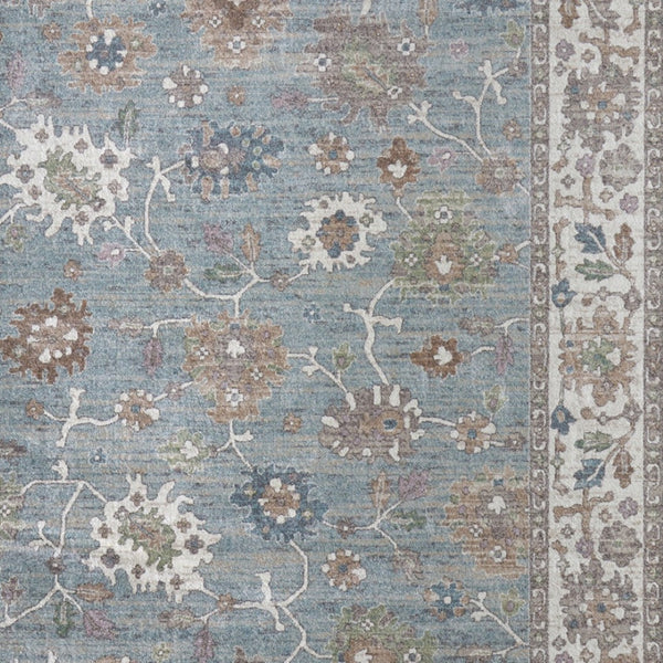 Homeroots 5' X 8' Floral Distressed Area Rug - Durable, Stain Resistant Bohemian Design For Any Space Blue,Ivory,Brown Polypropylene Blend 617329