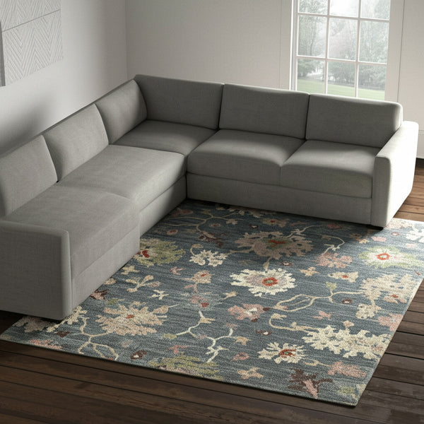 Homeroots 5' X 8' Abstract Distressed Area Rug - Durable, Stain-resistant, Stylish Bohemian Statement Piece Blue,Ivory,Pink Polypropylene Blend 617330