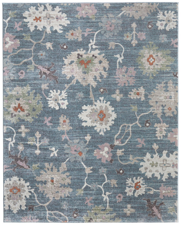 HomeRoots 5' Abstract Distressed Area Rug in Blue, Ivory & Pink – Modern Bohemian Design for Any Room 8' X 10' 617330