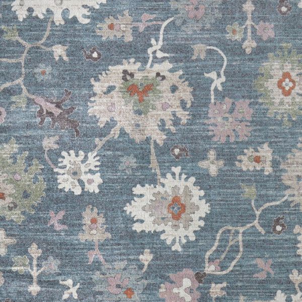 Homeroots 5' X 8' Abstract Distressed Area Rug - Durable, Stain-resistant, Stylish Bohemian Statement Piece Blue,Ivory,Pink Polypropylene Blend 617330